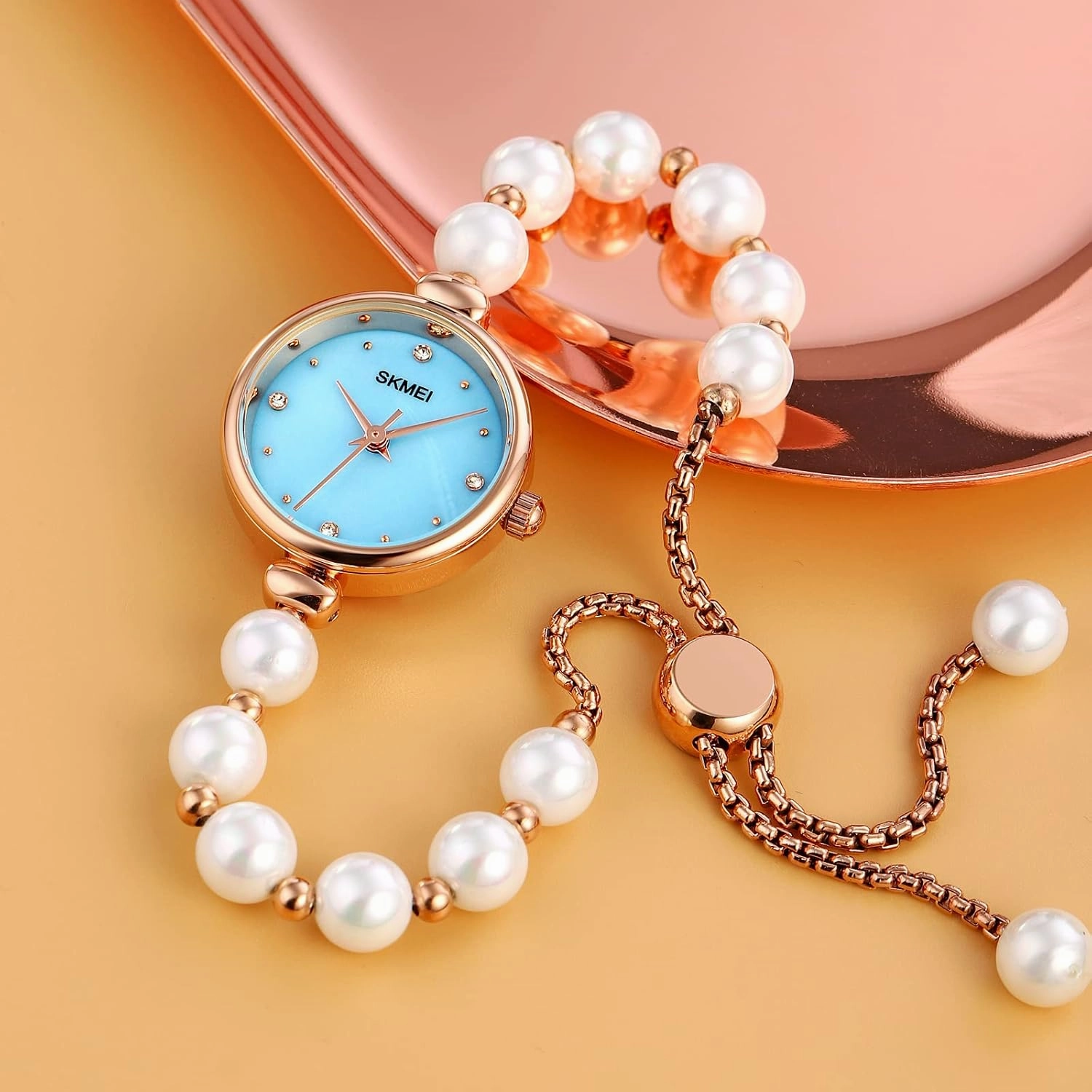 Tonnier Watches Women Analog Quartz Watch Mosaic with Diamonds Bracelet Dress Watch for Female Waterproof Wristwatch with Rose Gold Bracelet