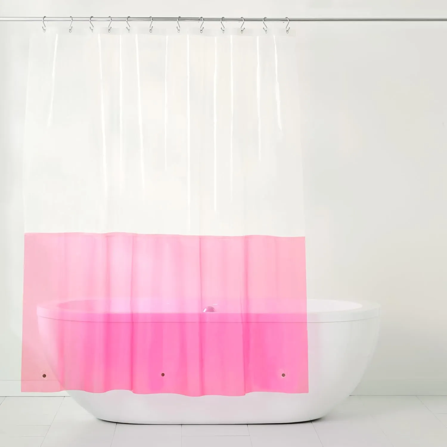 TOWN & COUNTRY PLAY Ciara Mod Colorblock Clear 100% PEVA Shower Curtain Liner with Anti-Rust Grommets, Waterproof, Clear/Pink, 70"x72"