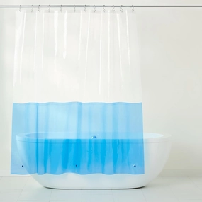 TOWN & COUNTRY PLAY Ciara Mod Colorblock Clear 100% PEVA Shower Curtain Liner with Anti-Rust Grommets, Waterproof, Clear/Blue, 70"x72"