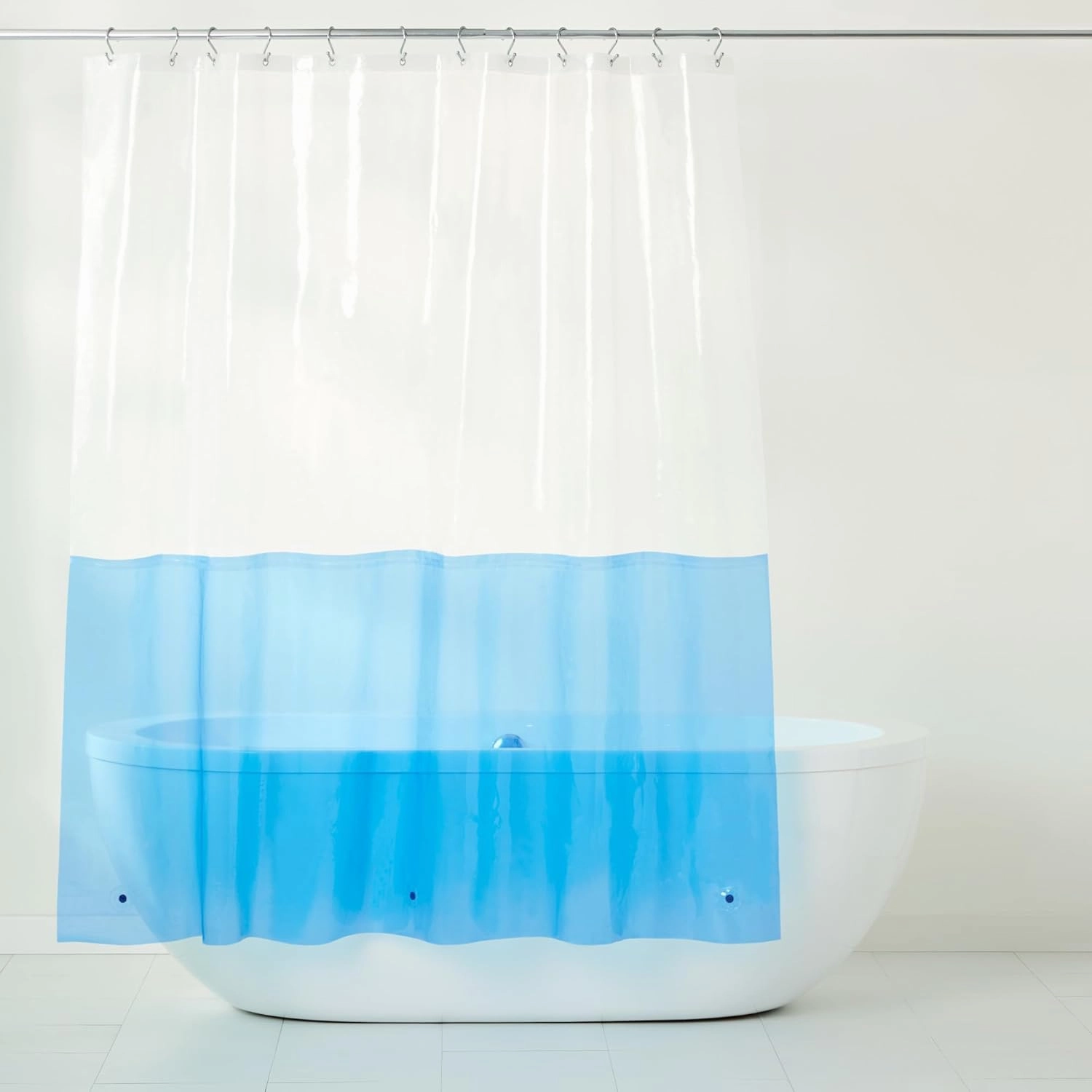 TOWN & COUNTRY PLAY Ciara Mod Colorblock Clear 100% PEVA Shower Curtain Liner with Anti-Rust Grommets, Waterproof, Clear/Blue, 70"x72"
