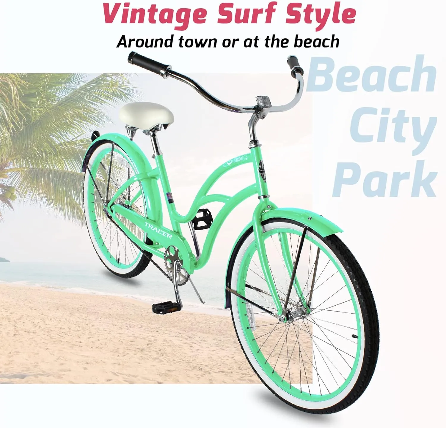 Tracer Taha Beach Cruiser Bike, 26 inch Commuter Bicycle, Single Speed/7 Sepeed Options, Hi-Ten Steel Frame, City Hybrid Bike for Women Men Adult