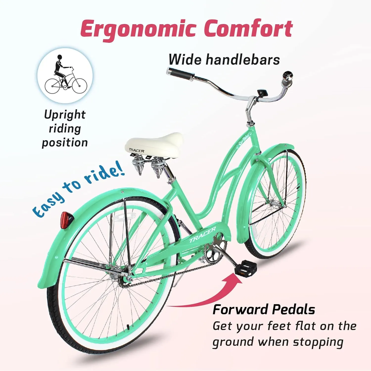 Tracer Taha Beach Cruiser Bike, 26 inch Commuter Bicycle, Single Speed/7 Sepeed Options, Hi-Ten Steel Frame, City Hybrid Bike for Women Men Adult