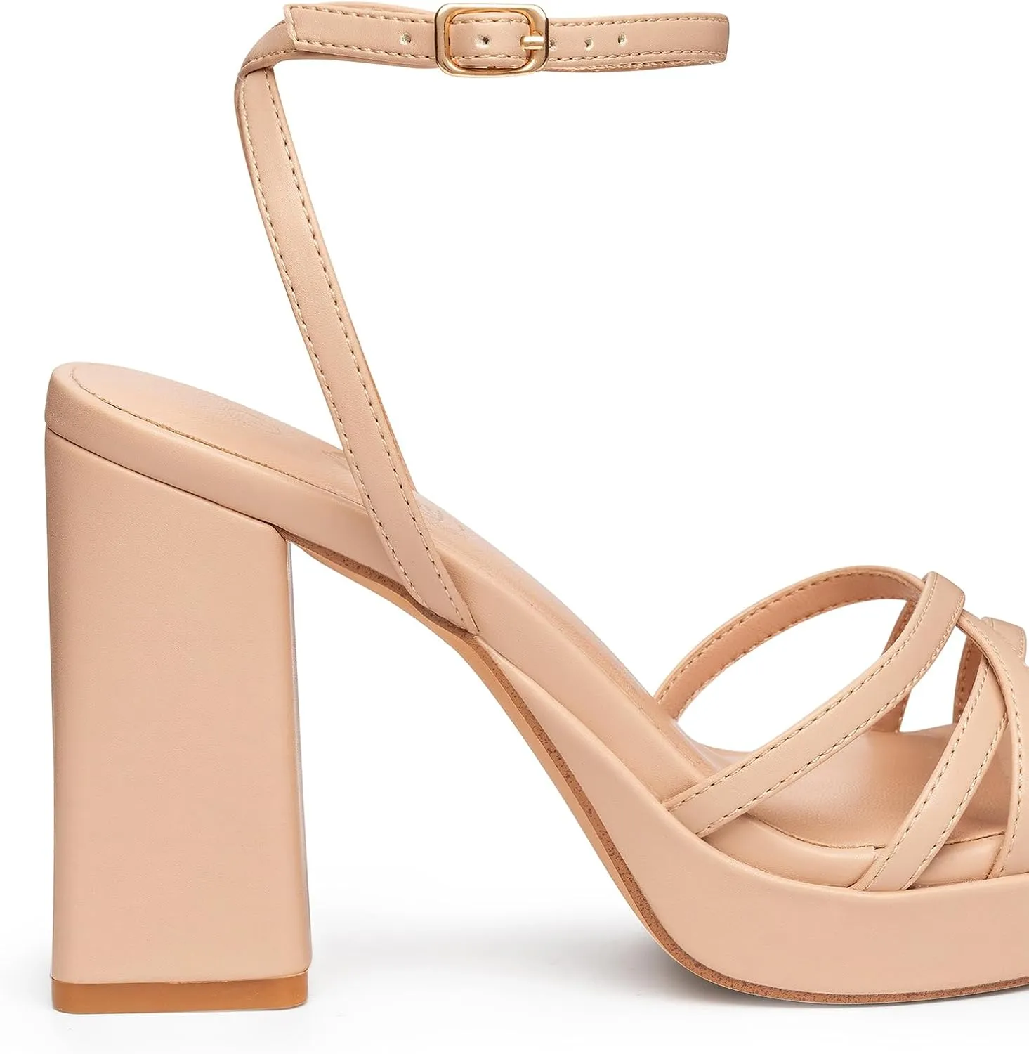 Trary Gold & White Heels - Square Toe, 3 inch Platform, Strappy & Block Heels for Wide Feet, Ankle Strap Y2k Shoes for Prom