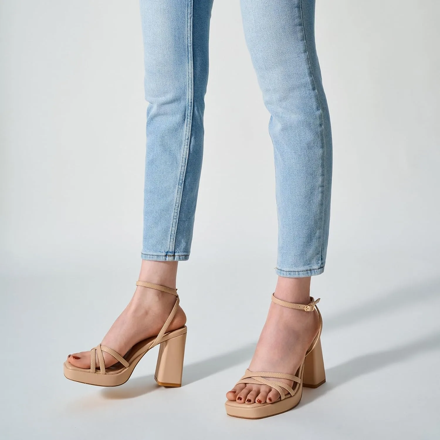 Trary Gold & White Heels - Square Toe, 3 inch Platform, Strappy & Block Heels for Wide Feet, Ankle Strap Y2k Shoes for Prom