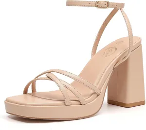 Trary Gold & White Heels - Square Toe, 3 inch Platform, Strappy & Block Heels for Wide Feet, Ankle Strap Y2k Shoes for Prom