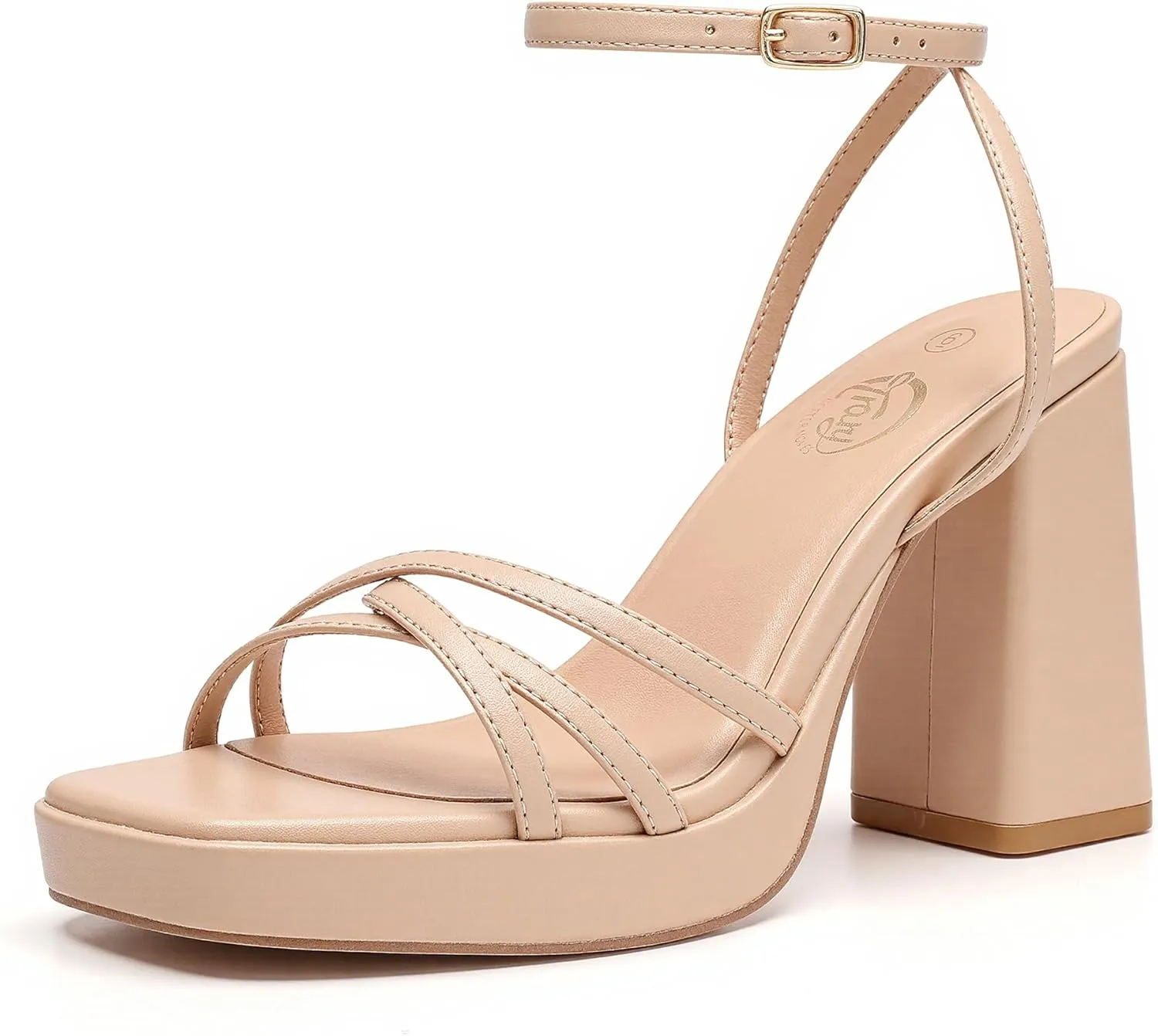 Trary Gold & White Heels - Square Toe, 3 inch Platform, Strappy & Block Heels for Wide Feet, Ankle Strap Y2k Shoes for Prom