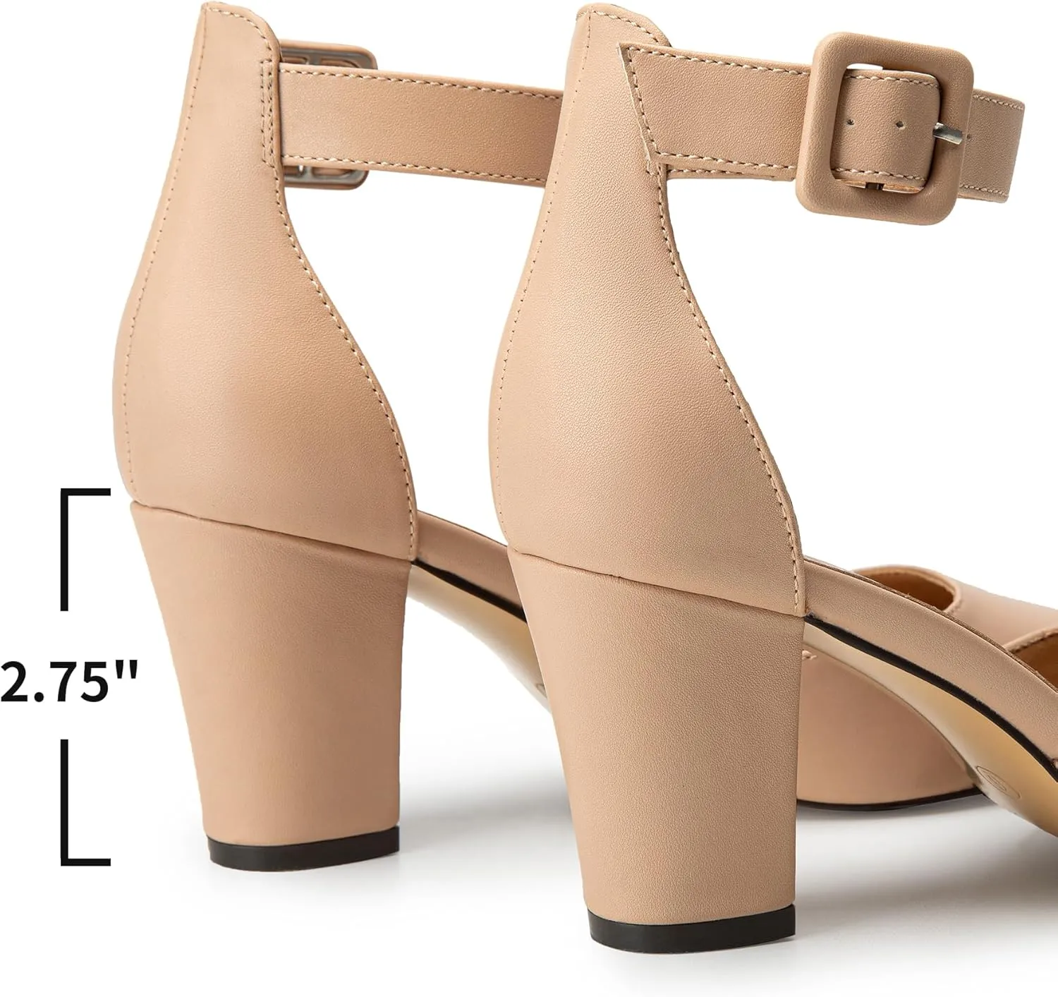 Trary Heels for Women, Low Heel Closed Round Toe Chunky Block Nude Heels Adjustable Ankle Strap Comfy Pumps Shoes Black Heels for Women Versatility Heels Wedding Daily Dressy 2.75" Heels