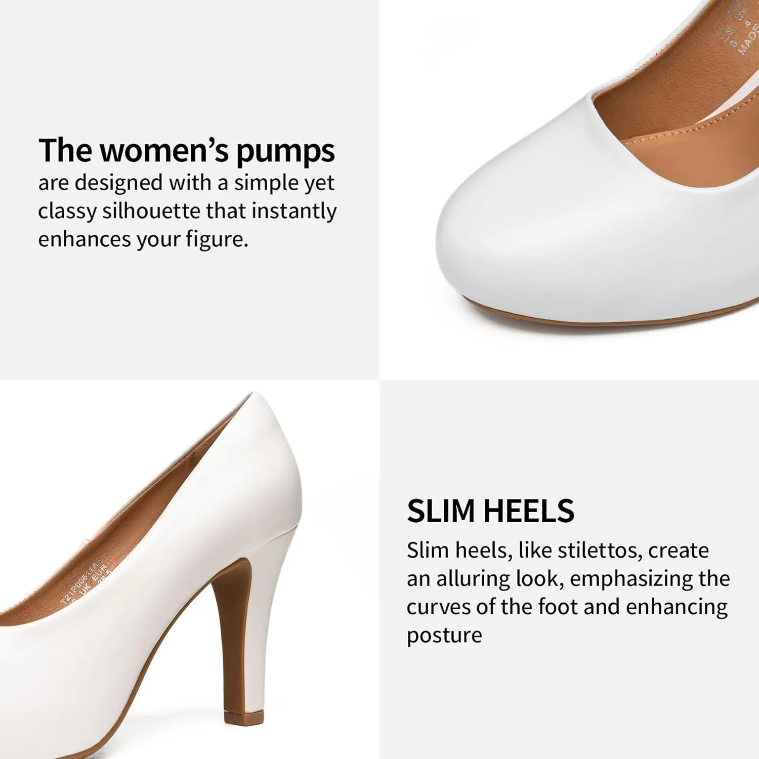 Trary Women's Heels for Women, Black Heels White Heels Brown Heels Nude Heels, Low Platform Heels, IN3.2 High Heel Closed Round Toe Pumps Dress Office Wedding Shoes for Women