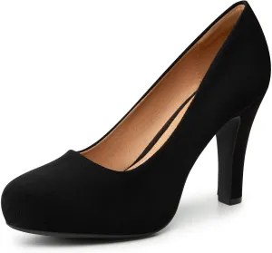 Trary Women's Heels for Women, Black Heels White Heels Brown Heels Nude Heels, Low Platform Heels, IN3.2 High Heel Closed Round Toe Pumps Dress Office Wedding Shoes for Women