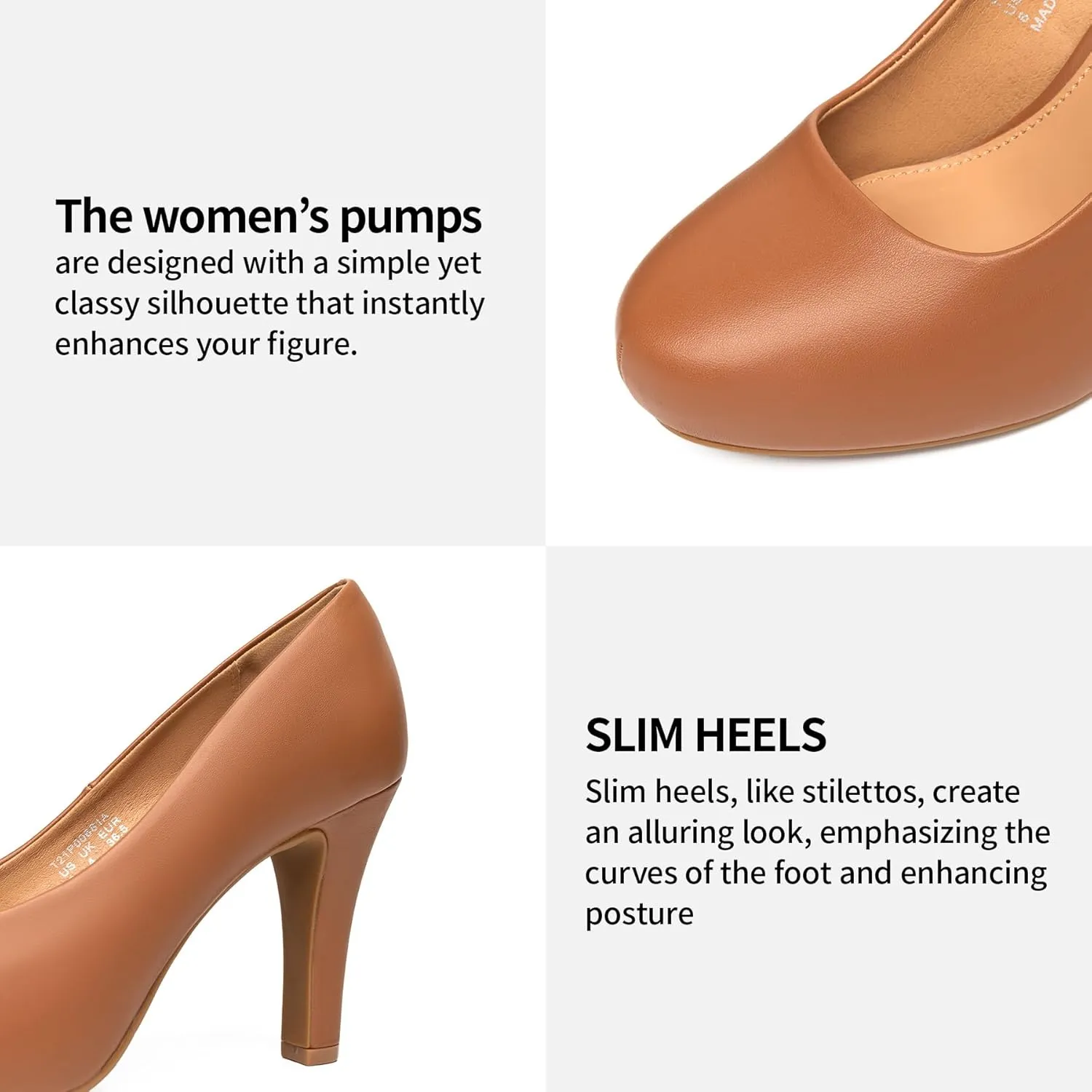 Trary Women's Heels for Women, Black Heels White Heels Brown Heels Nude Heels, Low Platform Heels, IN3.2 High Heel Closed Round Toe Pumps Dress Office Wedding Shoes for Women