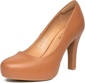 Trary Women's Heels for Women, Black Heels White Heels Brown Heels Nude Heels, Low Platform Heels, IN3.2 High Heel Closed Round Toe Pumps Dress Office Wedding Shoes for Women
