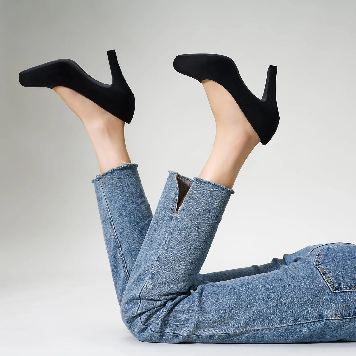Trary Women's Heels for Women, Black Heels White Heels Brown Heels Nude Heels, Low Platform Heels, IN3.2 High Heel Closed Round Toe Pumps Dress Office Wedding Shoes for Women