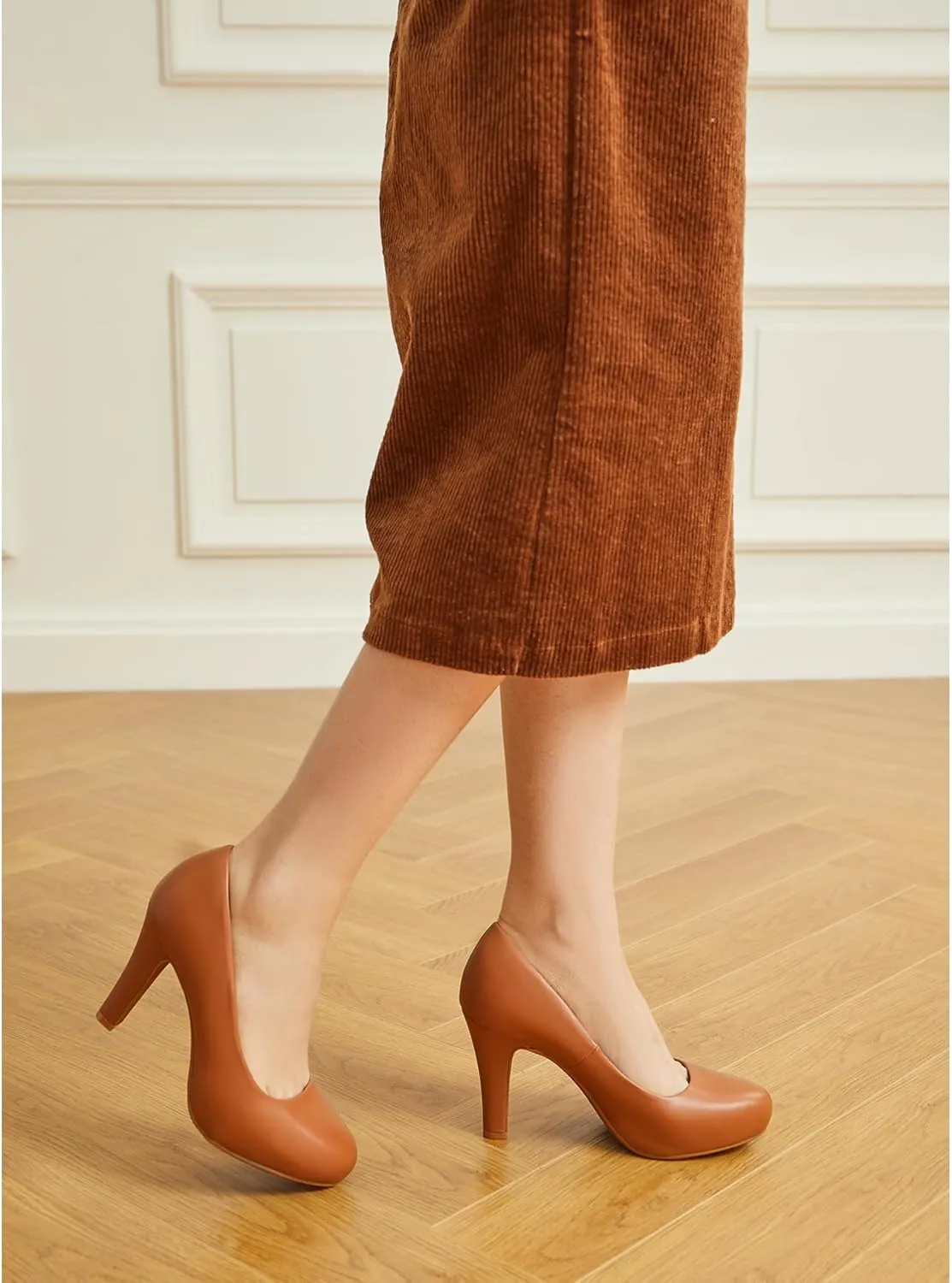 Trary Women's Heels for Women, Black Heels White Heels Brown Heels Nude Heels, Low Platform Heels, IN3.2 High Heel Closed Round Toe Pumps Dress Office Wedding Shoes for Women