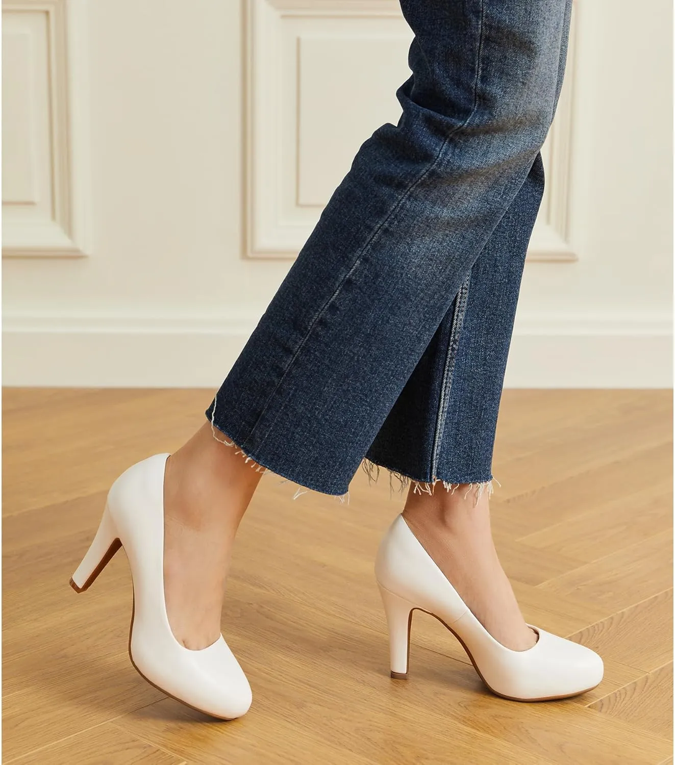 Trary Women's Heels for Women, Black Heels White Heels Brown Heels Nude Heels, Low Platform Heels, IN3.2 High Heel Closed Round Toe Pumps Dress Office Wedding Shoes for Women