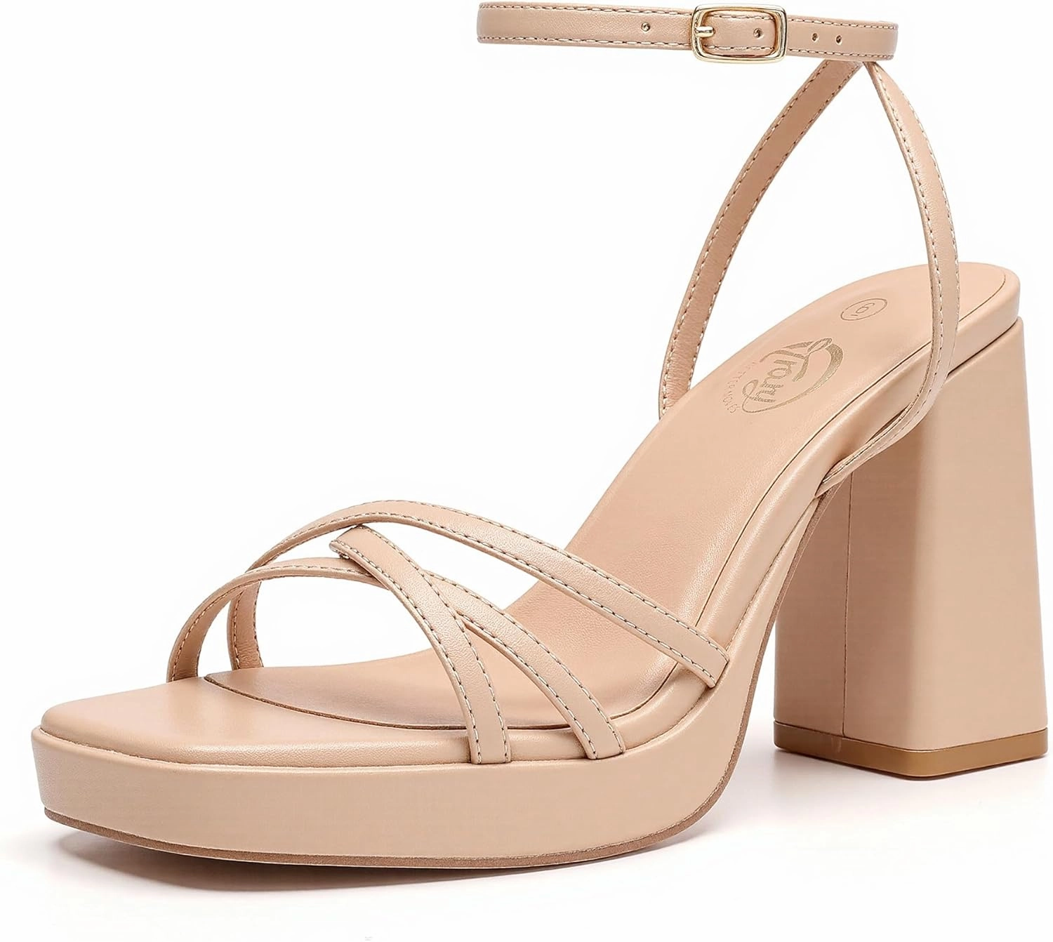 Trary Gold & White Heels - Square Toe, 3 inch Platform, Strappy & Block Heels for Wide Feet, Ankle Strap Y2k Shoes for Prom