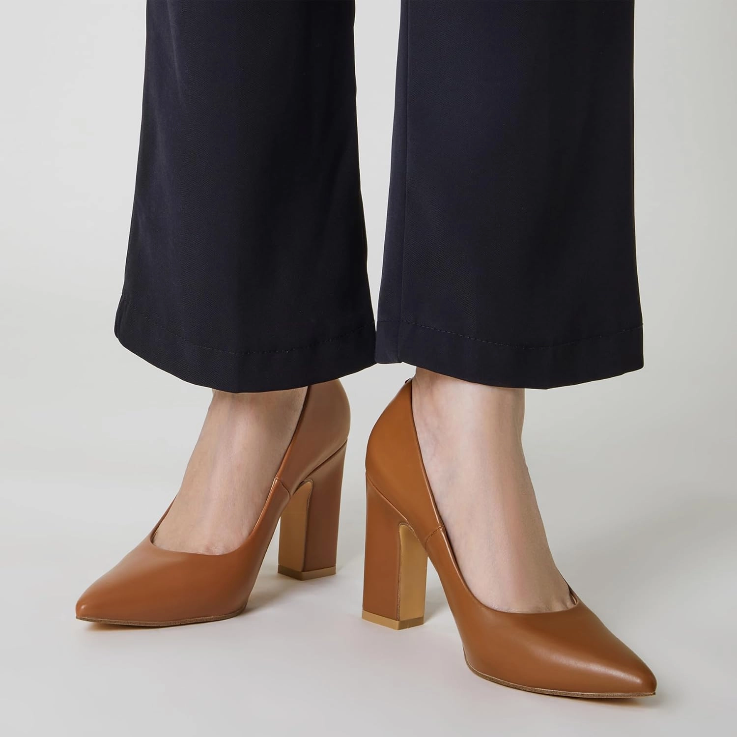 Trary Heels for Women Closed Pointed Toe Chunky Pumps Shoes Women Block High Heels Comfortable Slip-On Dress Office Party Wedding Shoes 3.54" Heel