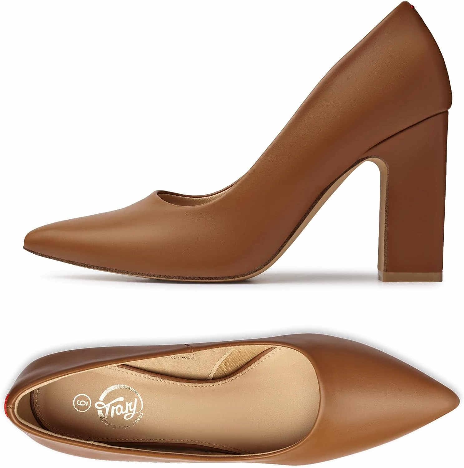 Trary Heels for Women Closed Pointed Toe Chunky Pumps Shoes Women Block High Heels Comfortable Slip-On Dress Office Party Wedding Shoes 3.54" Heel