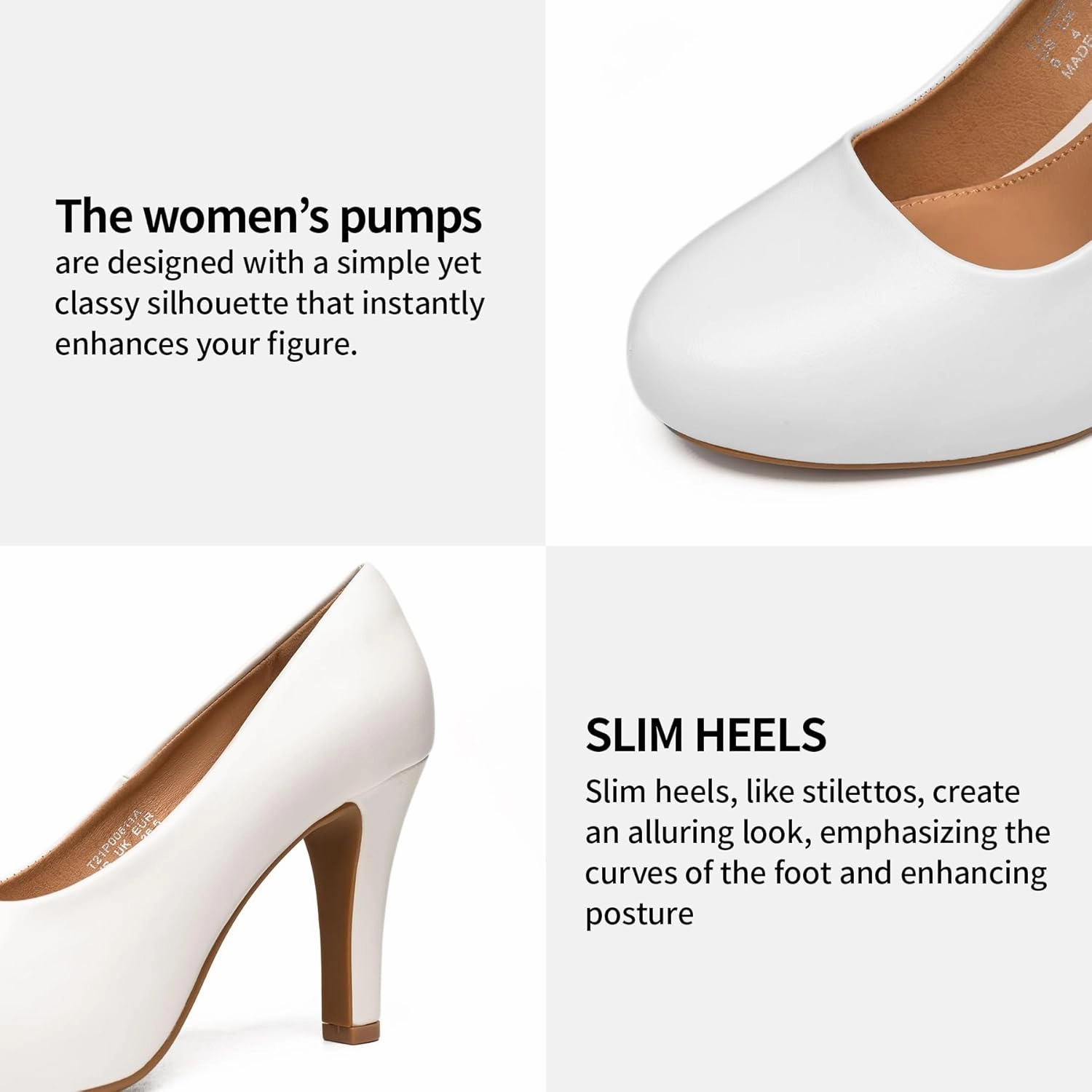 Trary Women's Heels for Women, Black Heels White Heels Brown Heels Nude Heels, Low Platform Heels, IN3.2 High Heel Closed Round Toe Pumps Dress Office Wedding Shoes for Women