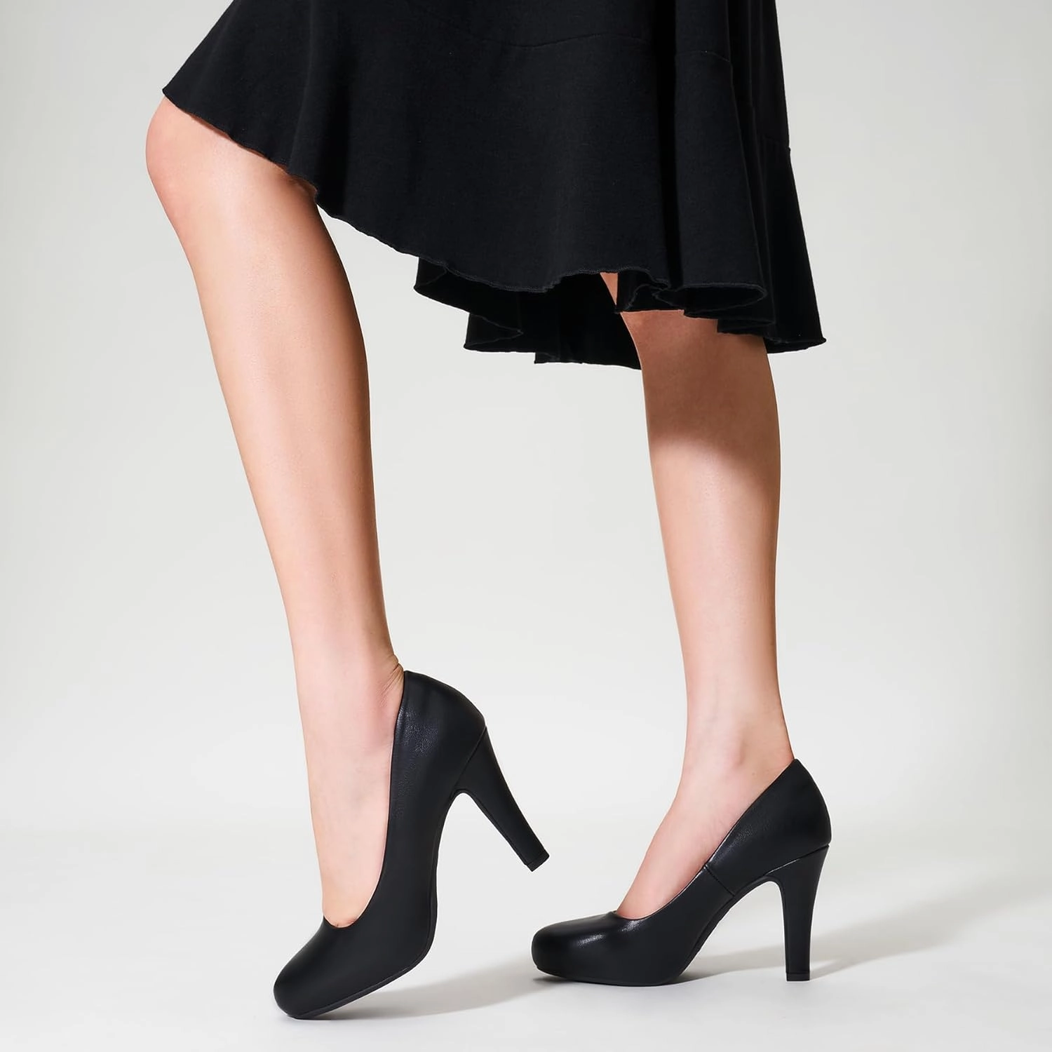 Trary Women's Heels for Women, Black Heels White Heels Brown Heels Nude Heels, Low Platform Heels, IN3.2 High Heel Closed Round Toe Pumps Dress Office Wedding Shoes for Women