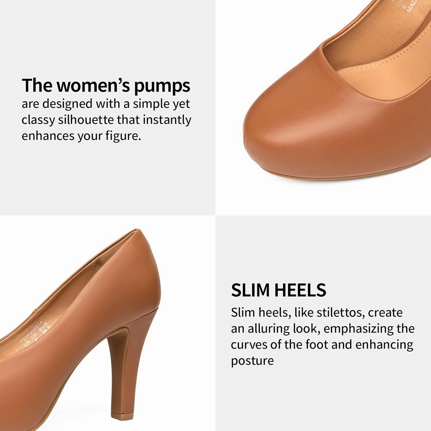 Trary Women's Heels for Women, Black Heels White Heels Brown Heels Nude Heels, Low Platform Heels, IN3.2 High Heel Closed Round Toe Pumps Dress Office Wedding Shoes for Women