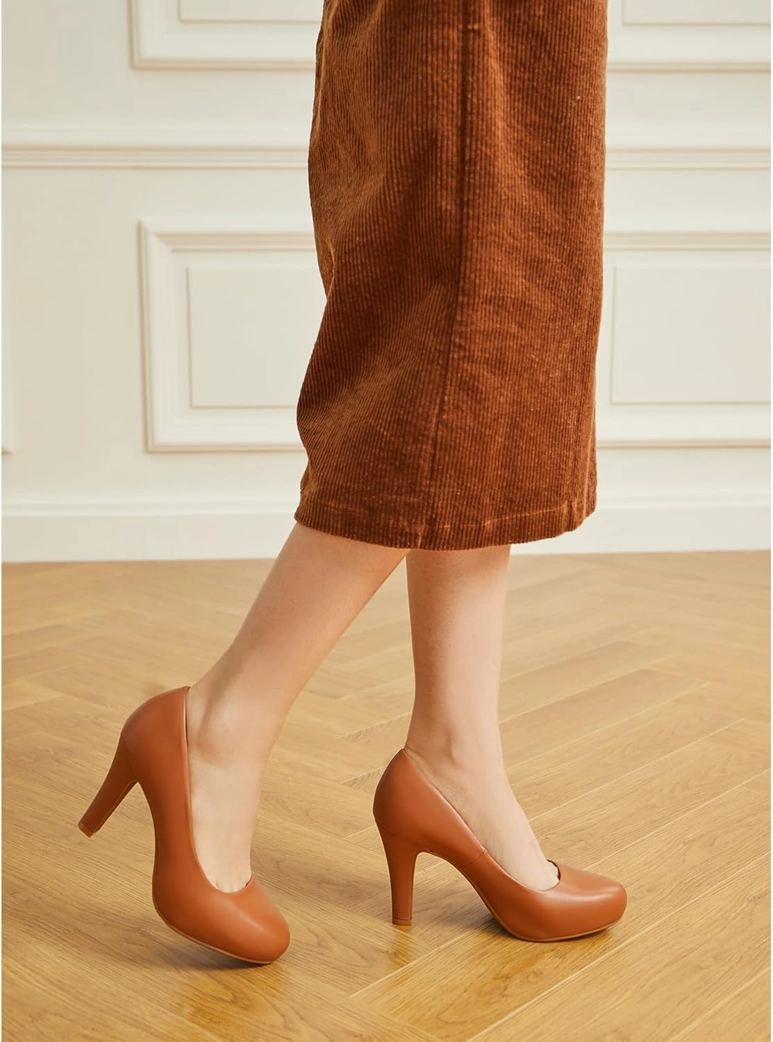 Trary Women's Heels for Women, Black Heels White Heels Brown Heels Nude Heels, Low Platform Heels, IN3.2 High Heel Closed Round Toe Pumps Dress Office Wedding Shoes for Women