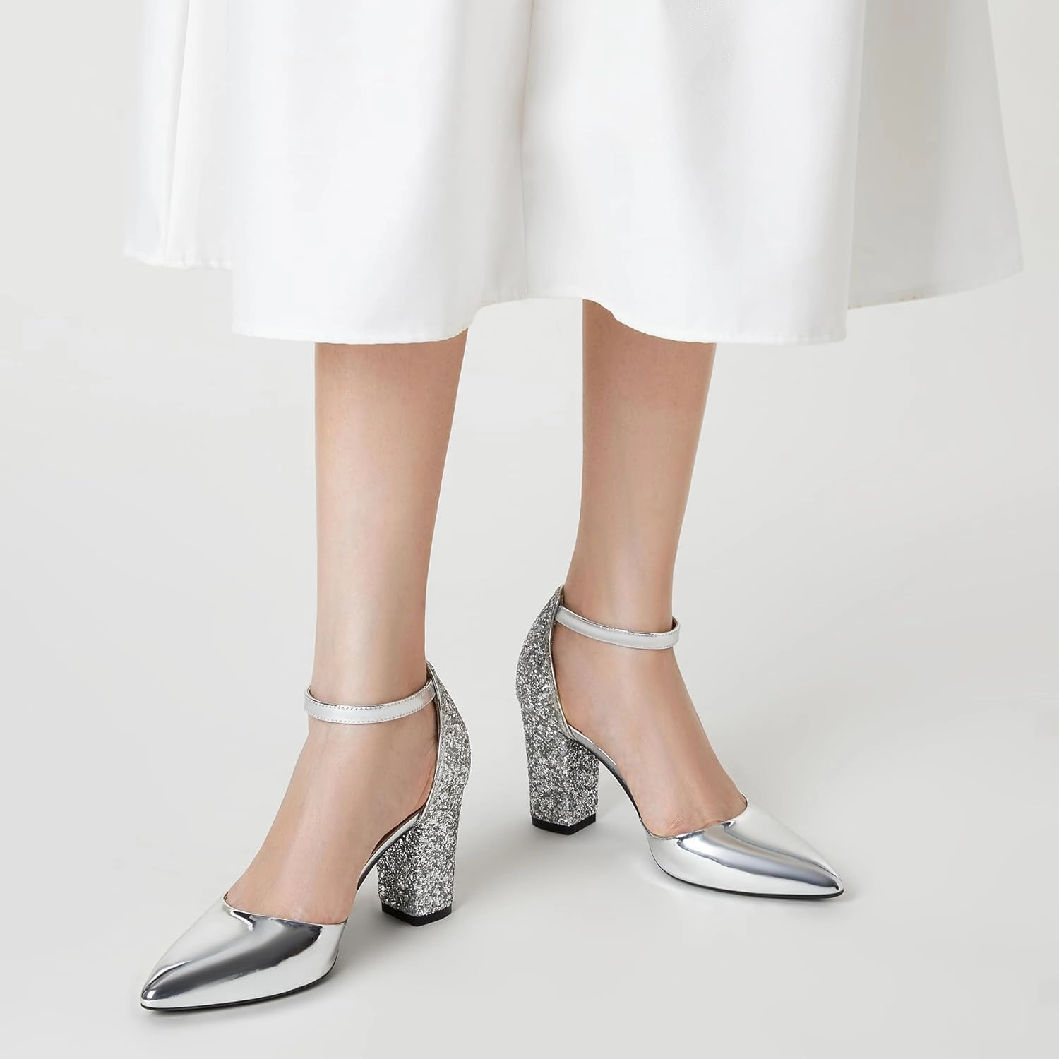 Trary Women's Pointed Toe Pumps,Ankle Strap Buckle Closed Toe Chunky Block Heel Pumps,Dress Office Wedding Party Shoes for Women