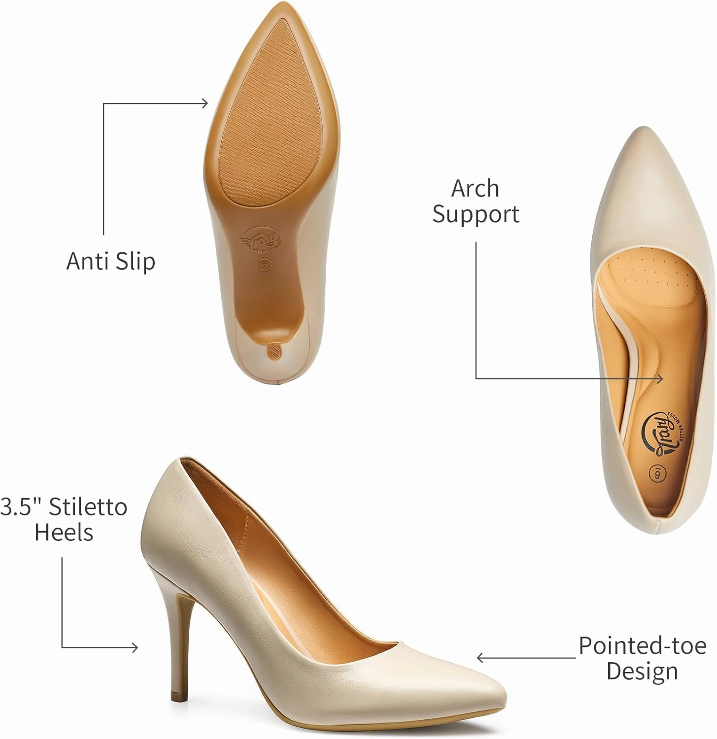 Trary Women’s Slingback Pumps, Black Heels Gold Heels Nude Pink Red Heels, Pointed Toe High Heels for Women Sexy Stiletto Heels Buckle Ankle Strap Closed Toe Pumps Office Party Prom Dress Shoes