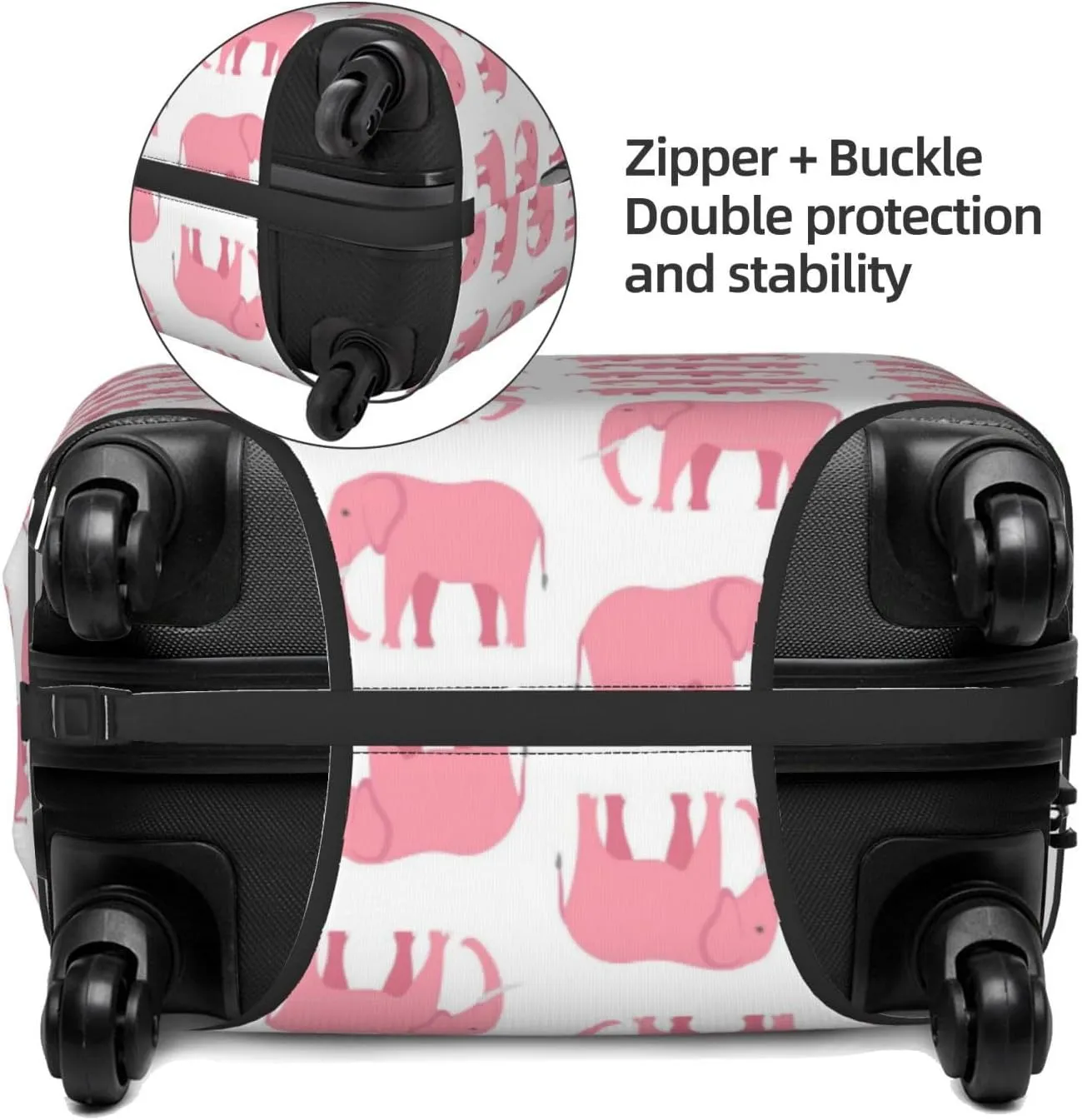 Travel Luggage Cover Suitcase Stretch Washable African Animal Pink Elephants Suitcase Protector Bag,Anti-Scratch Double-Sided Baggage Covers,Large