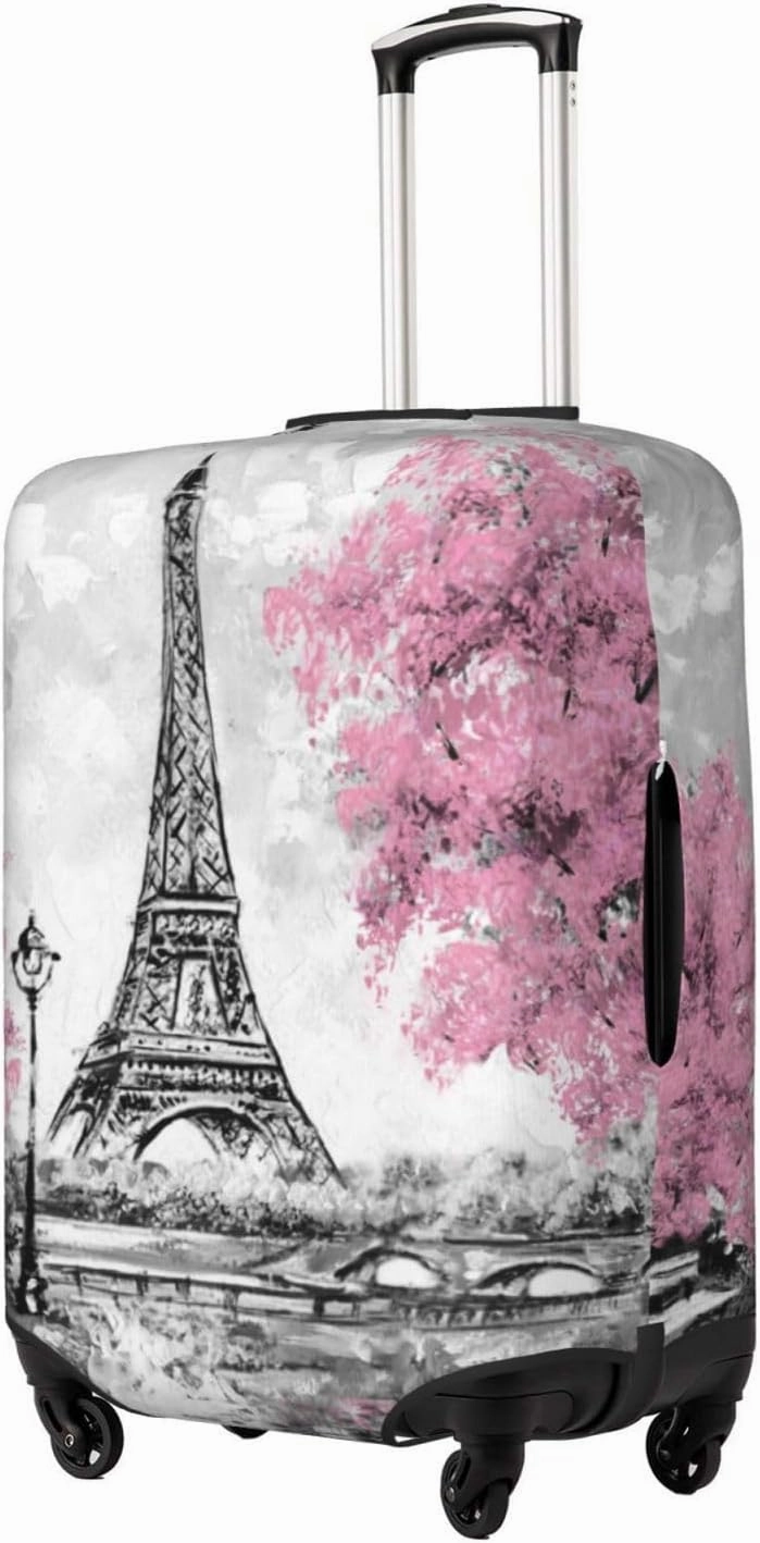 Travel Luggage Cover Suitcase Stretch Washable Pink Paris Tower Suitcase Protector Bag,Spandex Double-Sided Baggage Covers,X-Large