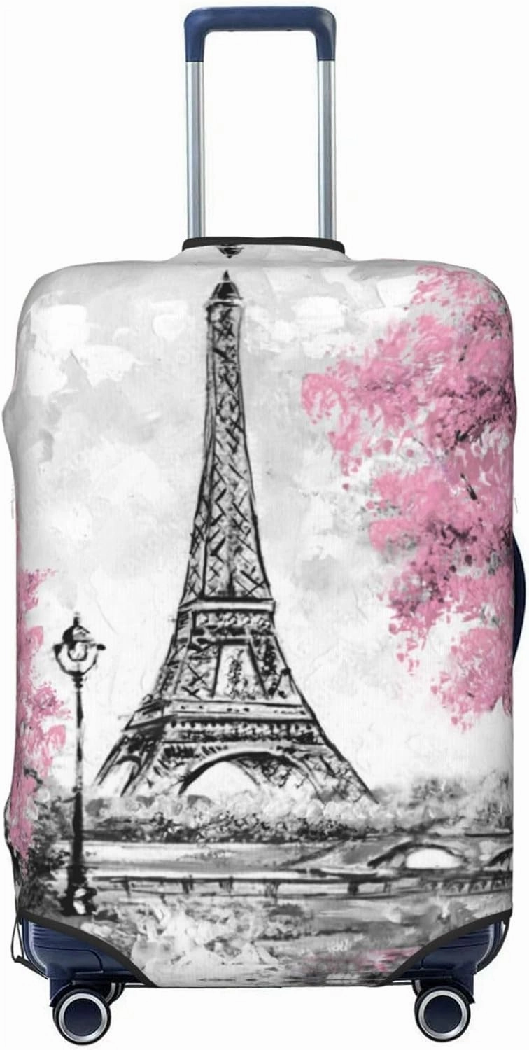 Travel Luggage Cover Suitcase Stretch Washable Pink Paris Tower Suitcase Protector Bag,Spandex Double-Sided Baggage Covers,X-Large