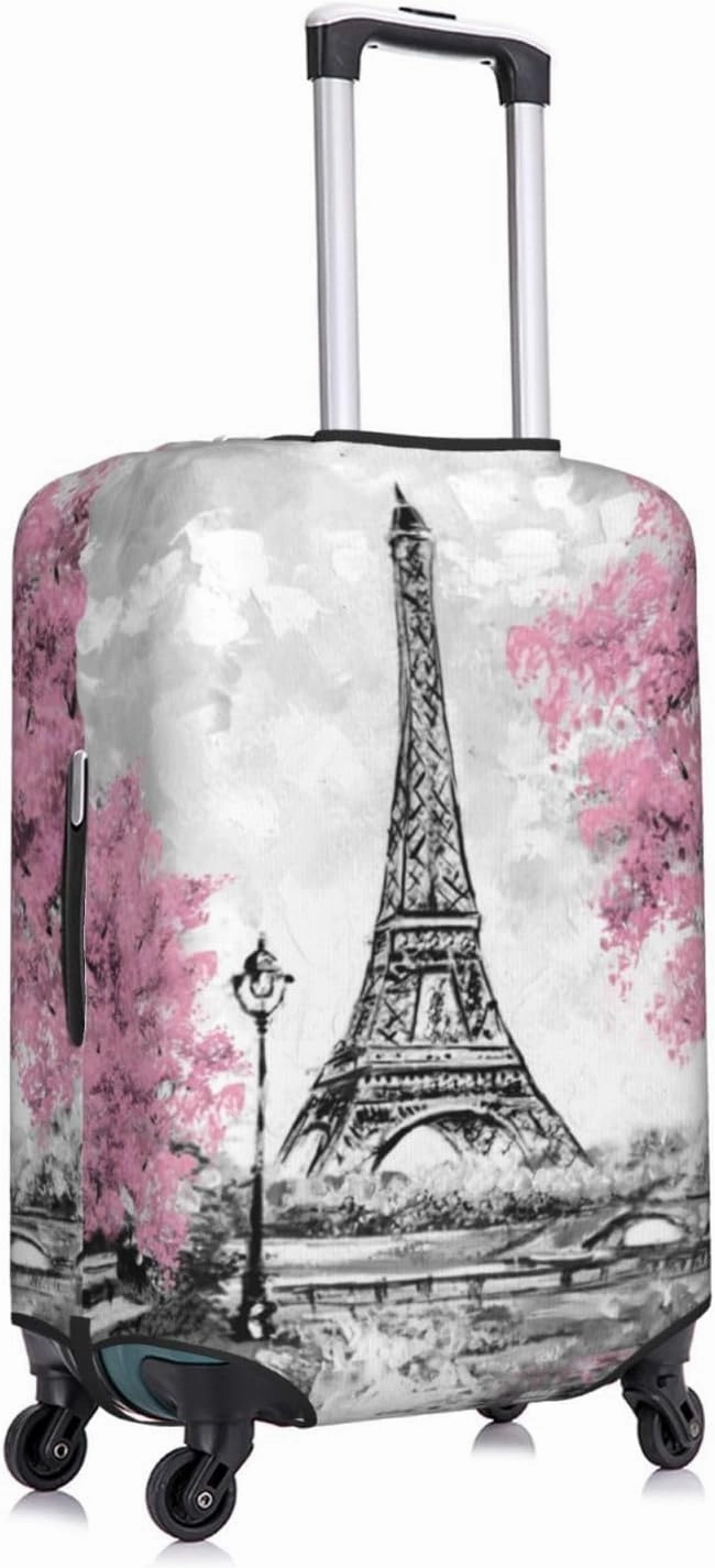Travel Luggage Cover Suitcase Stretch Washable Pink Paris Tower Suitcase Protector Bag,Spandex Double-Sided Baggage Covers,X-Large