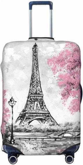Travel Luggage Cover Suitcase Stretch Washable Pink Paris Tower Suitcase Protector Bag,Spandex Double-Sided Baggage Covers,X-Large