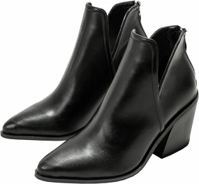 Trendenzy Womens Pointed Toe Western Booties Chunky Heel Ankle Cutout Cowgirl Boots