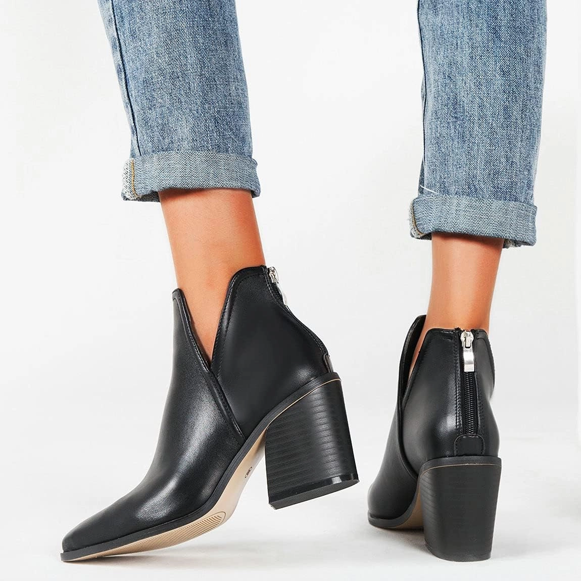 Trendenzy Womens Pointed Toe Western Booties Chunky Heel Ankle Cutout Cowgirl Boots