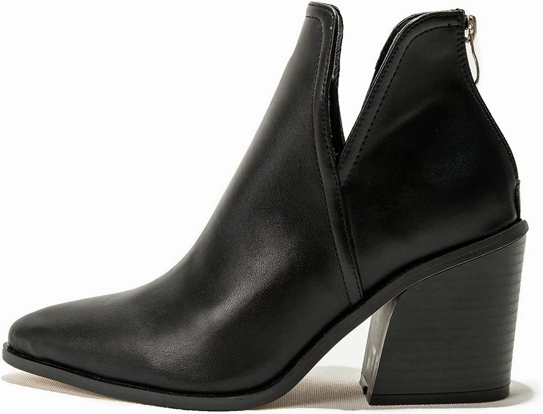 Trendenzy Womens Pointed Toe Western Booties Chunky Heel Ankle Cutout Cowgirl Boots