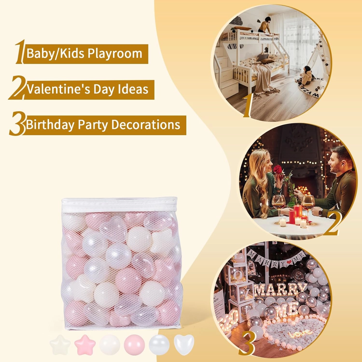 TRENDPLAY Big Star & Heart Shaped Ball Pit Balls - 100 200 Larger Plastic Balls Set, Different Shapes for Toddlers