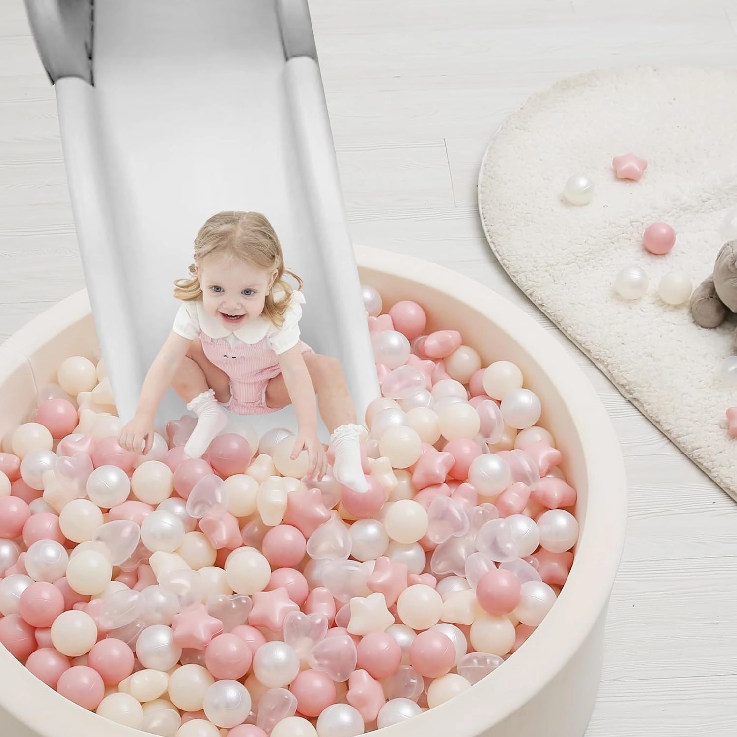 TRENDPLAY Big Star & Heart Shaped Ball Pit Balls - 100 200 Larger Plastic Balls Set, Different Shapes for Toddlers