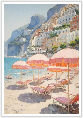 Trendy Pink Beach Wall Art Vintage Italy Poster Preppy Summer Landscape Canvas Print Retro Amalfi Coast Aesthetic Picture Suitable for Teenage Girl Bedroom Living Room Dorm 16x24inch Unframed
