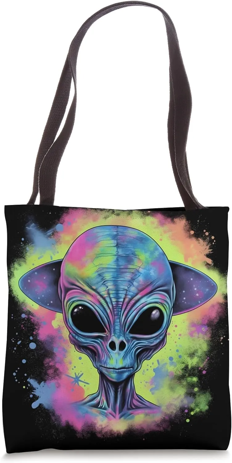 Trippy Alien - Colorful Intergalactic Vibrant UFO Tote Bag
