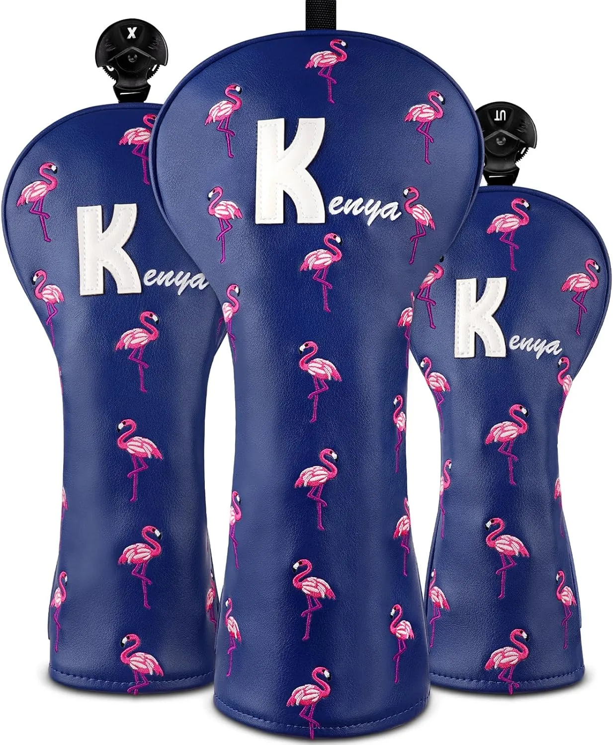 Tropical Flamingo Golf Head Covers - Stylish, Funny, Tour Quality Golf Club Cover - Premium Embroider Synthetic Leather Golf Headcover Blue/Pink