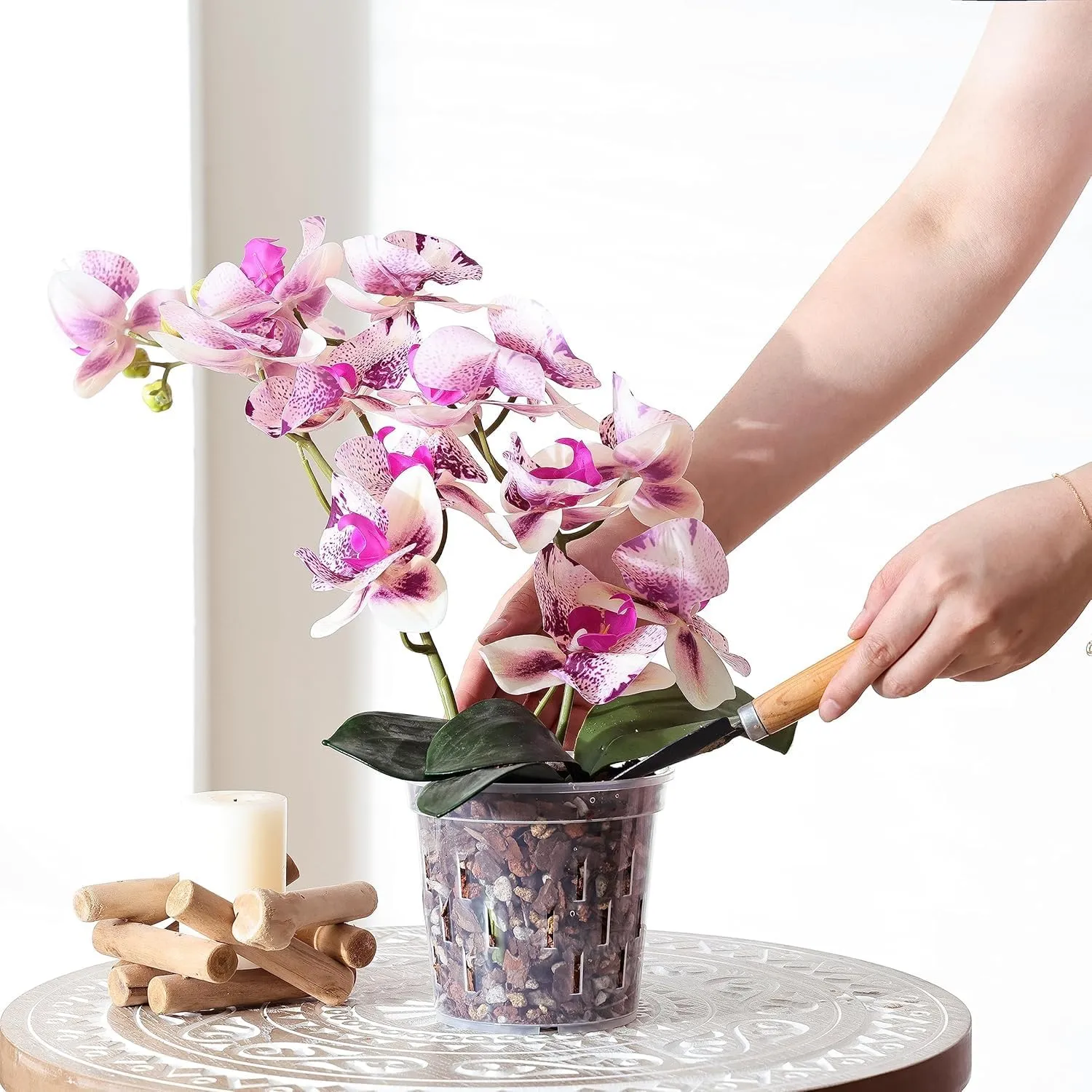 TRUEDAYS Orchid Pot - 9 Pack 4/5/6 Inch Clear Plastic Orchid Plant Pots with Drainage Holes for Indoor Outdoor Live Plants for Repotting