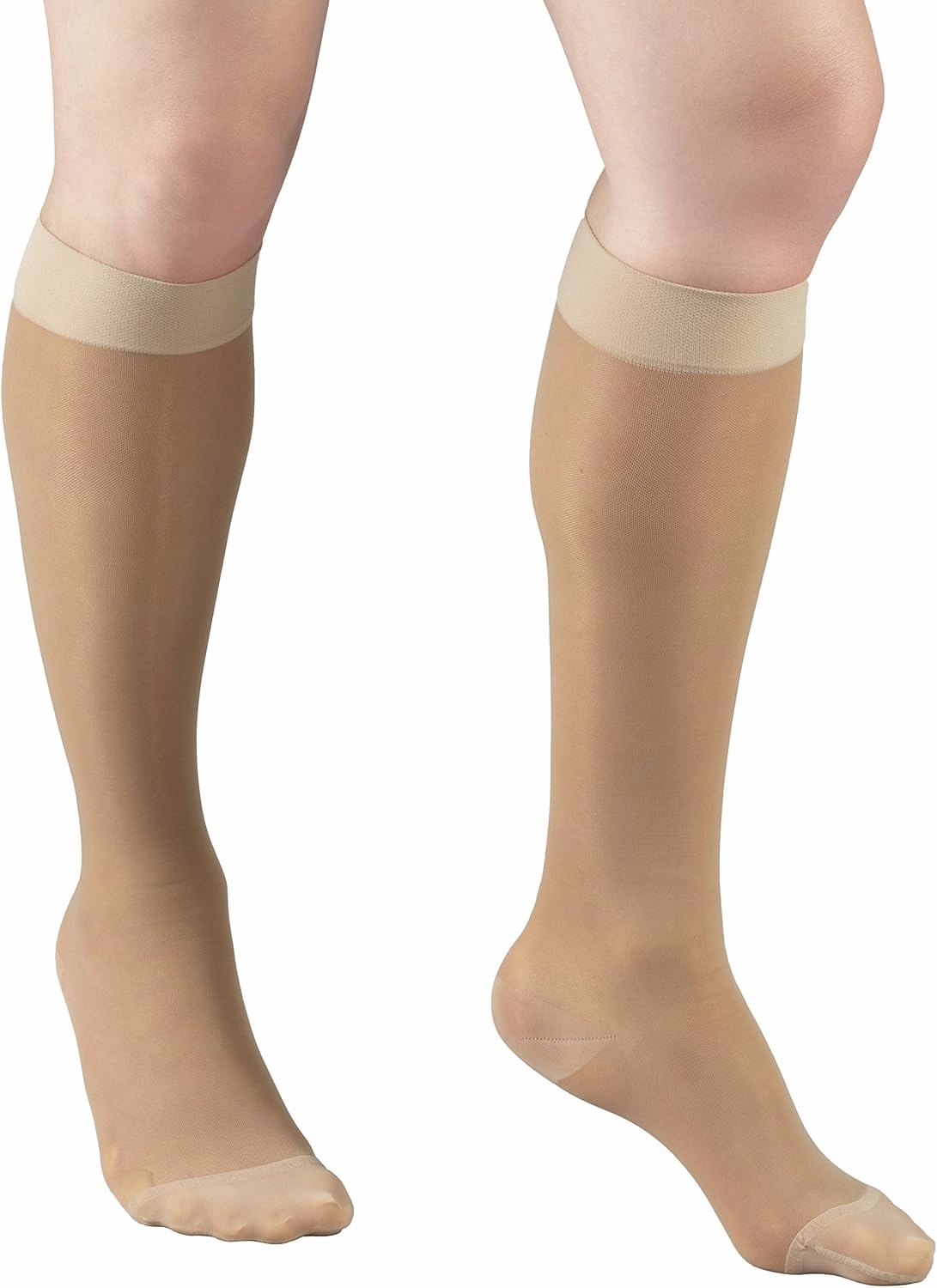 Truform Sheer Compression Stockings, 15-20 mmHg, Women's Knee High Length, 20 Denier, Light Beige, Medium