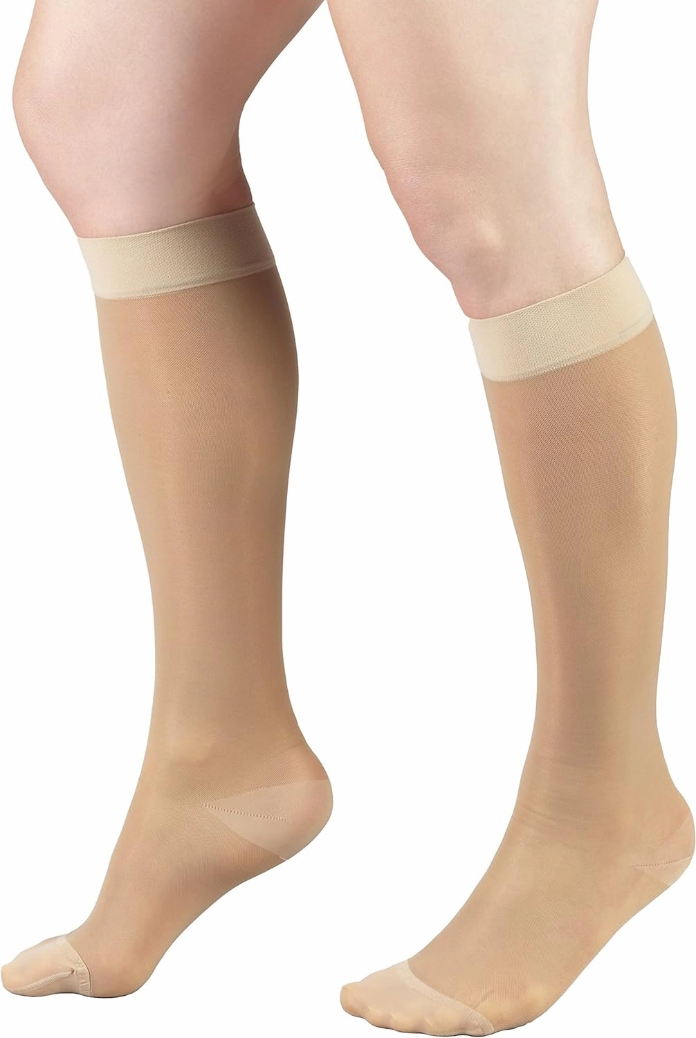 Truform Sheer Compression Stockings, 15-20 mmHg, Women's Knee High Length, 20 Denier, Light Beige, Medium