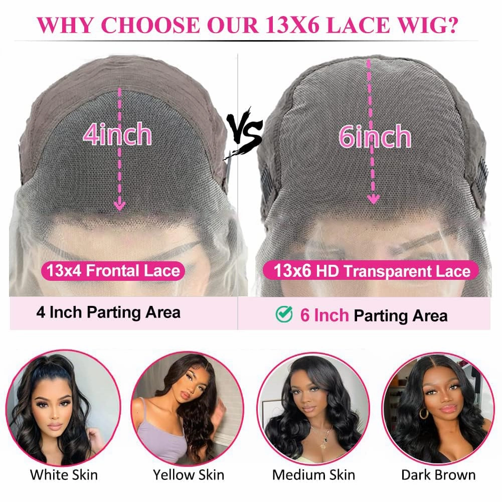 Tuneful Pink Highlight Colored Body Wave 14 Inch 13x6 HD Lace Front Wigs Human Hair Pre Plucked Pre Cut 220% Density Loose Body Wave Lace Front Wigs Human Hair for Women