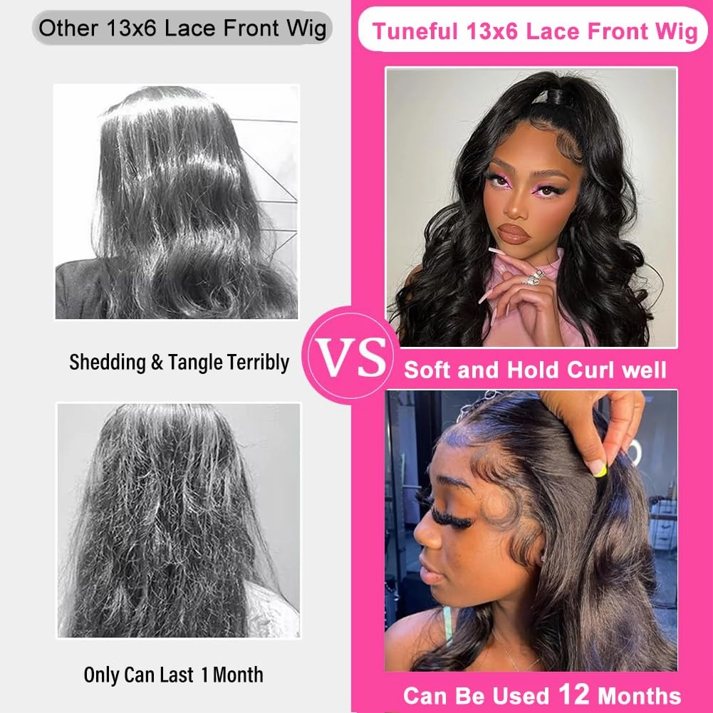 Tuneful Pink Highlight Colored Body Wave 14 Inch 13x6 HD Lace Front Wigs Human Hair Pre Plucked Pre Cut 220% Density Loose Body Wave Lace Front Wigs Human Hair for Women