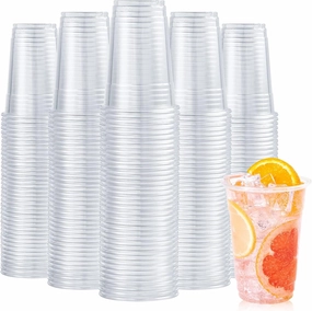 Turbo Bee 200Pack 16oz Disposable Plastic Cups,PET Crystal Plastic Water Party Cups,Clear Disposable Drinking Cups Ideal for Home, Office, Bars, Weddings,Anniversary, Parties