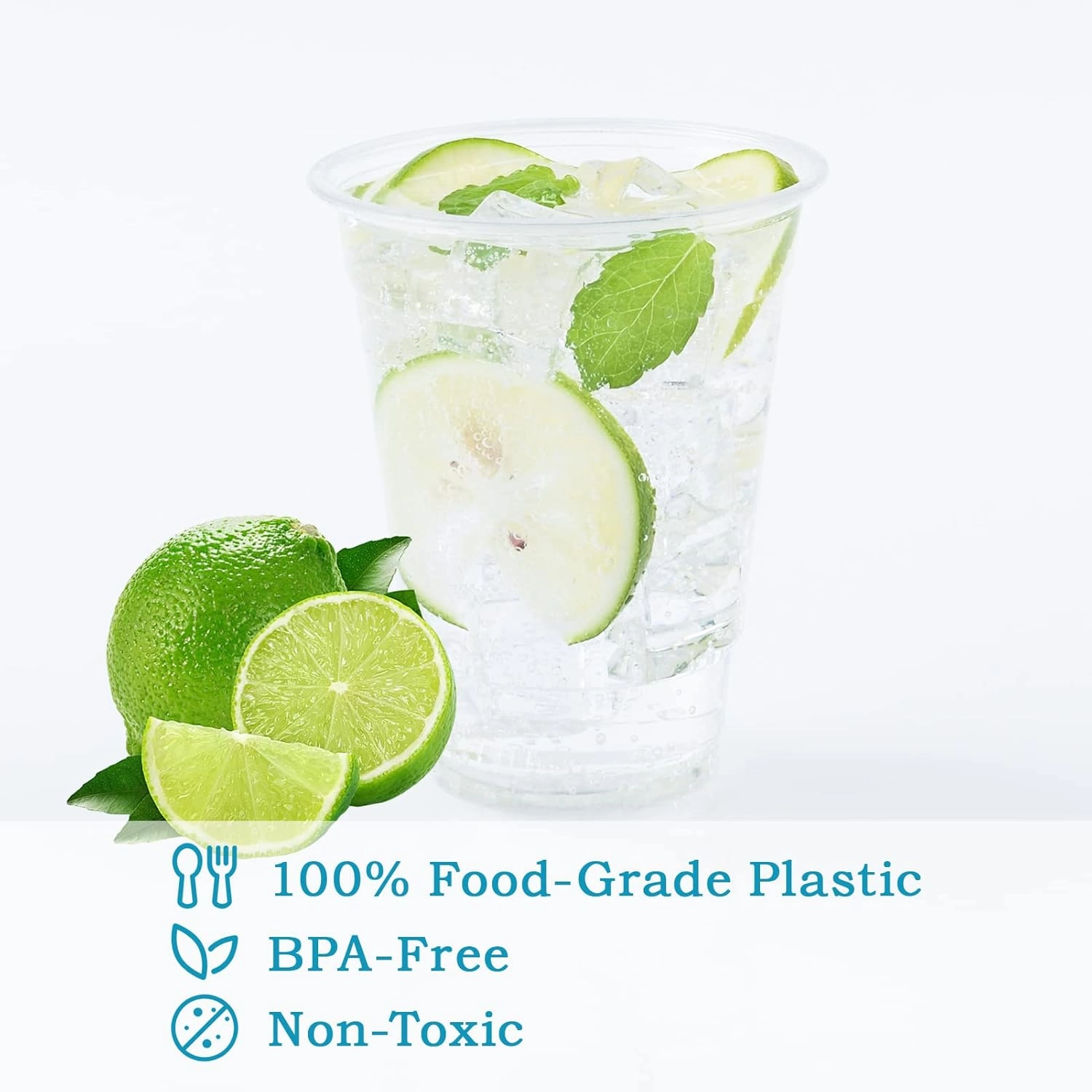 Turbo Bee 200Pack 16oz Disposable Plastic Cups,PET Crystal Plastic Water Party Cups,Clear Disposable Drinking Cups Ideal for Home, Office, Bars, Weddings,Anniversary, Parties