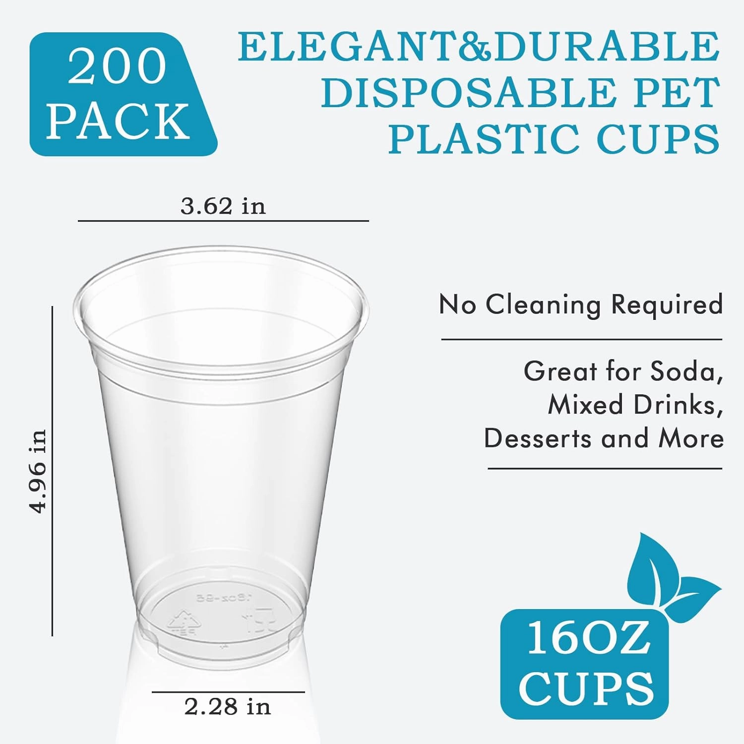Turbo Bee 200Pack 16oz Disposable Plastic Cups,PET Crystal Plastic Water Party Cups,Clear Disposable Drinking Cups Ideal for Home, Office, Bars, Weddings,Anniversary, Parties