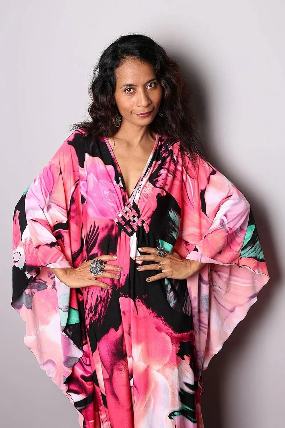 Turkish Silk Caftans - Wrinkle Resistant Ethnic & Floral Print Over-Sized Kaftans for Women - Lounge Wear 8693