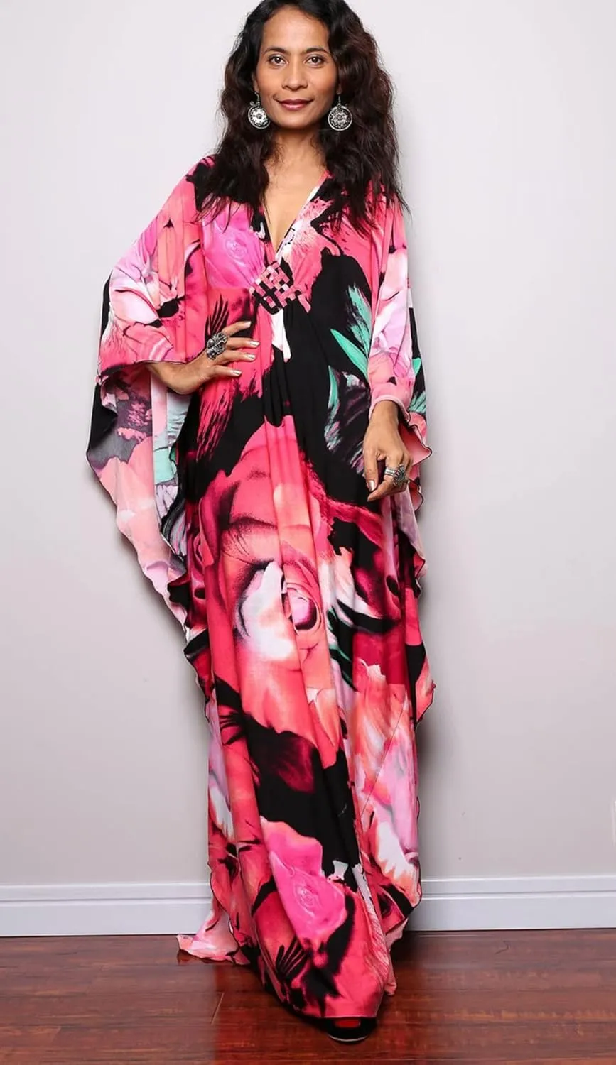 Turkish Silk Caftans - Wrinkle Resistant Ethnic & Floral Print Over-Sized Kaftans for Women - Lounge Wear 8693